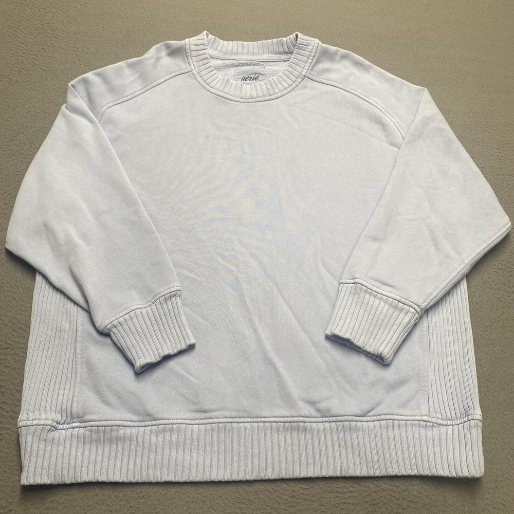 Aerie Sweatshirt Womens Medium Blue Crewneck Pullover Raglan Knit Relaxed